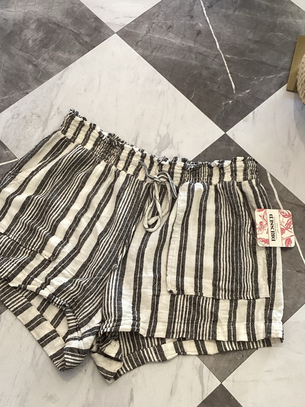 158 Time and Tru Black and White Striped High-Waist Drawstring Shorts